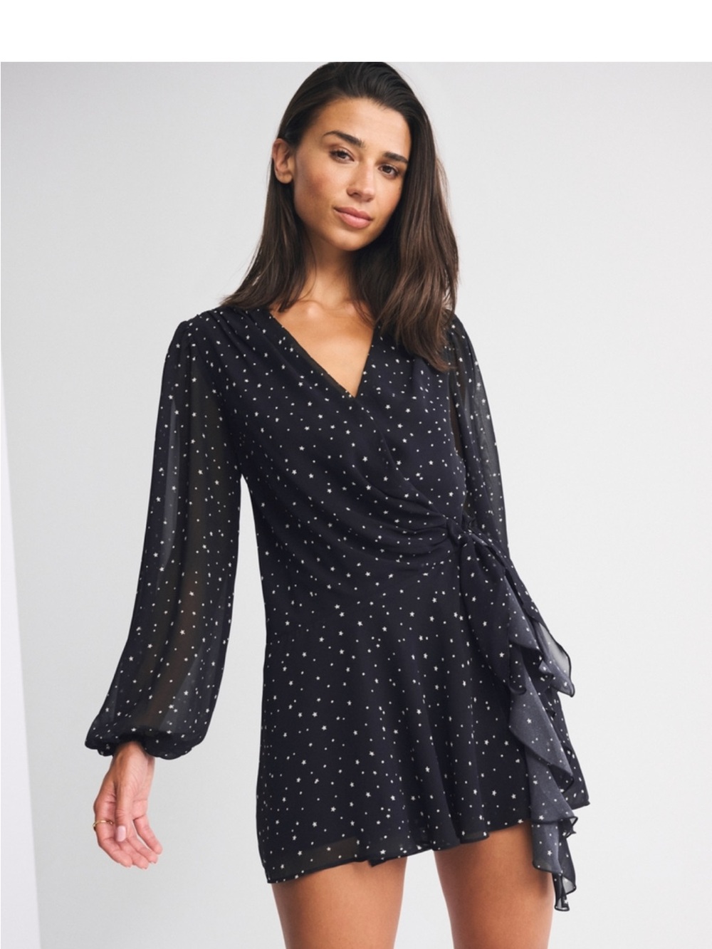 Black Star Print Wrap Mini Dress